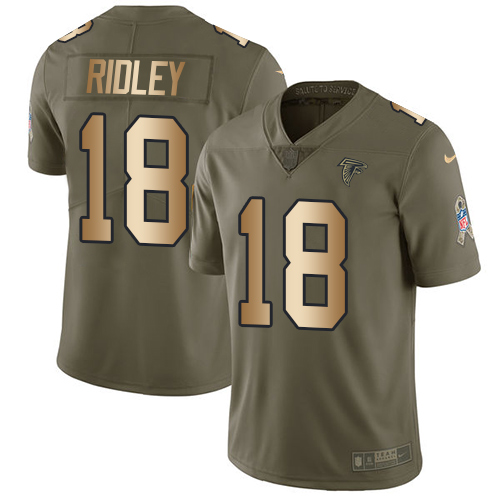 Nike Falcons #18 Calvin Ridley Olive/Gold Men's Stitched NFL Limited Salute To Service Jersey - Click Image to Close